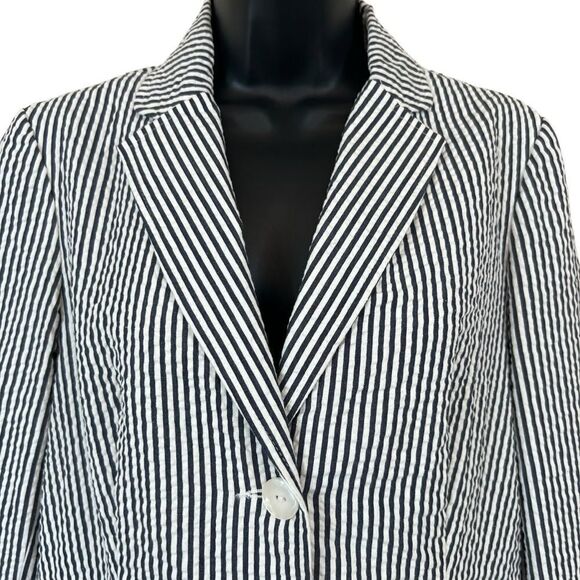 Sandro Seersucker Navy White Cotton Blazer - Picture 2 of 8